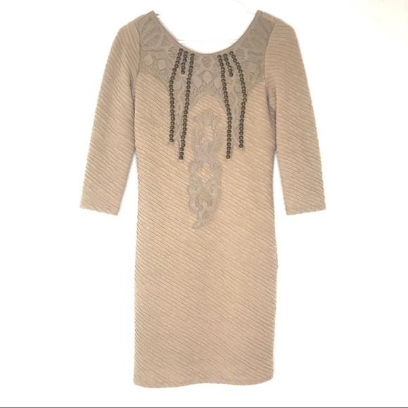 FREE PEOPLE Beige Textured Bodycon Dress - Picture 1 of 5